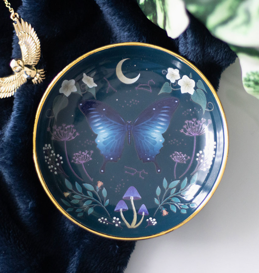 Round Midnight Moth Trinket Dish