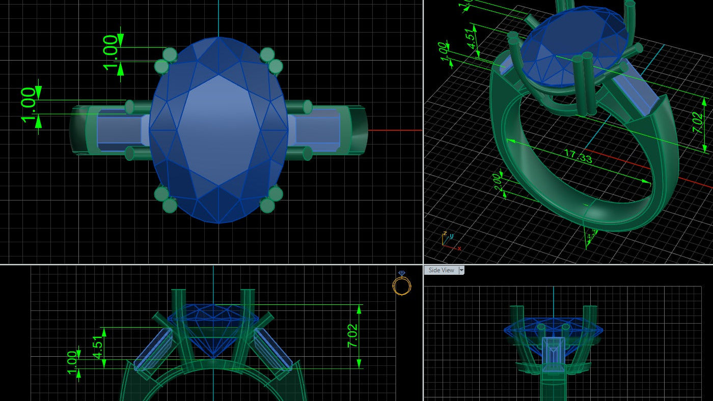 Technical CAD Design of Three Stone Ring